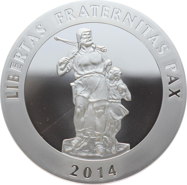 1 kg Silber Wilhelm Tell 2014 – 999 Feinsilber, 100 mm, exklusives Holz-Etui